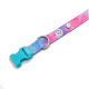 Buntes Hundehalsband mit einem Farbverlauf von Pink und Blau, mit einer türkisfarbenen Schnalle und einem metallenen D-Ring zur Leinenbefestigung.