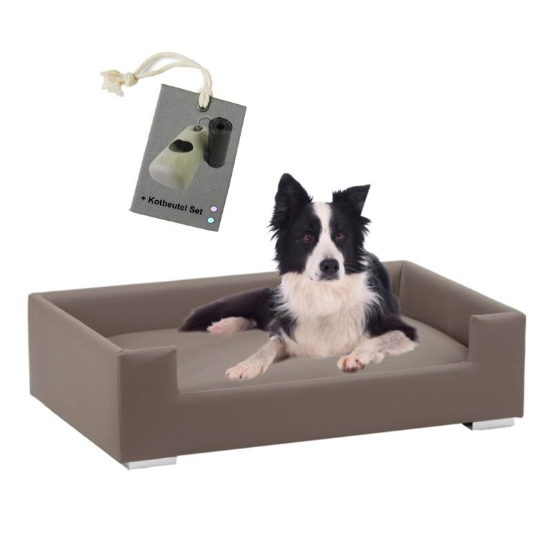 Rohrschneider Hundesofa mit Gratis-Beigabe, Hundecouch Kunstleder taupe