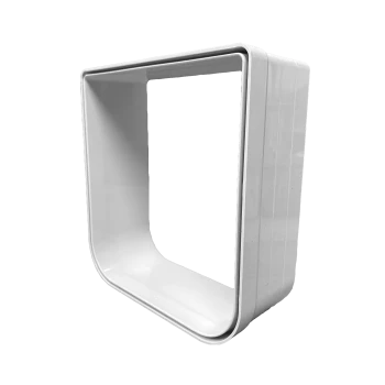 Weiße Kunststoff-Haustierschüssel mit modernem, minimalistischen Design, ausgestattet mit einer quadratischen Öffnung und abgerundeten Kanten.