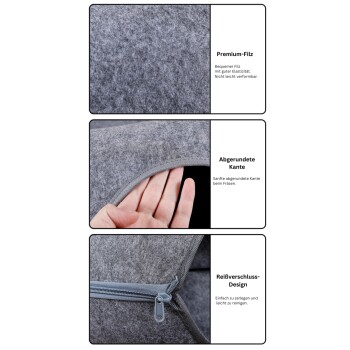 Haustierbett mit Eigenschaften: "Premium-Filz", "Abgerundete Kante" und "Reißverschluss-Design".