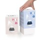 Deux boîtes de jouets pour chats Catit Pixi, une rose et une bleue, avec une main atteignant la boîte bleue. Chaque boîte contient un jouet en plumes.