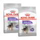Deux sacs de nourriture pour chiens Royal Canin étiquetés 'Sterilised Mini', conçus pour les chiens jusqu'à 10 kg, promouvant le maintien d'un poids idéal avec -14 % de calories.