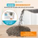 Lucky-Kitty Katzenstreu-Pellets zu einem Haufen geschüttet, Produktbox eingefügt; sichtbarer Text 'HOHE ERGIEBIGKEIT', '1 PACKUNG = 60 TAGE'.