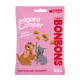 Un sac rose de friandises pour chiens Edgard Cooper avec un chien et un chiot en dessin animé, avec le texte "Petits morceaux" et "BONBONS" affiché en évidence.