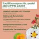 Tierfutterprodukt, das ausgewählte Zutaten zeigt: Hagebuttenschalen, Kräuter, MSM, Zink, Probiotika und florale Akzente.