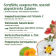 Tierfutterprodukt, das ausgewählte Zutaten zeigt: Hagebuttenschalen, Kräuter, MSM, Zink, Probiotika und florale Akzente.