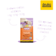 Verpackung für Hundefutter der Marke "Fiete" mit den Geschmacksrichtungen "Kaninchen & Wachtel" und Größen 1 kg, 3 kg, 12 kg. QR-Code zur Qualitätsprüfung.