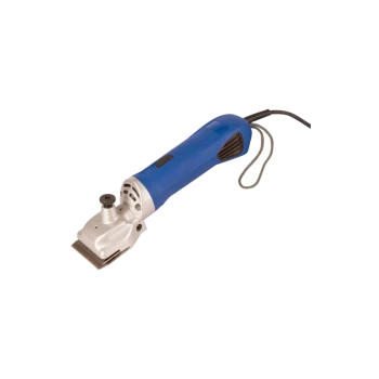 Elektrischer Haustierpflegeclipper mit blauem Griff und silberner Klinge, entworfen für effizientes Trimmen von Haustierhaaren.