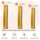 Drei Hundekau-Sticks in den Größen XL (15-18 cm), L (12-16 cm), M (12-14 cm) mit 69,63% Protein, 1,3% Fett, 0,6% Ballaststoffen, 13,44% Feuchtigkeit.