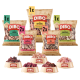 Verschiedene DIBO Haustierfutterprodukte, einschließlich Tüten mit der Aufschrift Geflügel, Kaninchen, Rindfleisch und Schalen mit Fleischstücken.