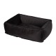 Schwarzes Haustierbett mit erhöhten Seiten und einem weichen, plüschigen Innenraum, entworfen für Komfort und Unterstützung.