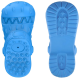 Blaues Gummihundespielzeug in Form eines Schuhs, mit einem Dinosaurier-Mund-Design mit Zähnen und strukturierten Sohlen für besseren Halt.