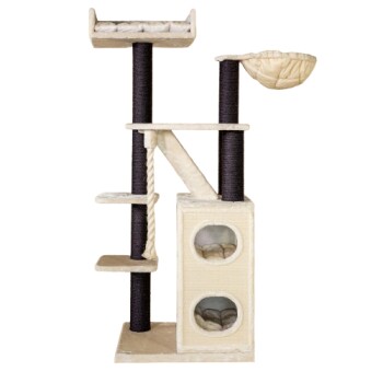 Katzenbaum mit mehreren Ebenen, Kratzpfosten und einer gemütlichen Hängematte oben, entworfen für das Spielen und Entspannen von Katzen.