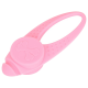 Een roze siliconen huisdier speelgoed in de vorm van een bot, met een textuur grip en een cirkelvormig midden met een botontwerp.