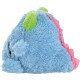 Blauw pluche dinosaurus huisdierspeelgoed met groene oren en roze stekels, zachte en pluizige textuur.