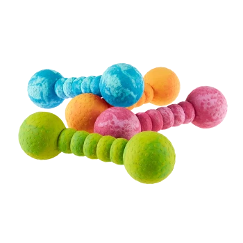 Bunte strukturierte Gummi-Hanteln für Hunde (Grün, Blau, Orange, Pink) mit erhabener Punktstruktur