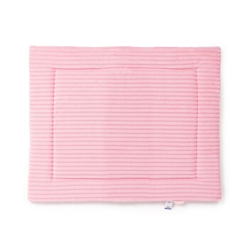 Weiches, pinkes Haustierbett mit gerippter Textur und rechteckiger Form, entworfen für Komfort und Stil.