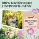 100% natürliche Zistrosen-Tabs für Hunde und Katzen, mit Bildern eines glücklichen Shiba Inu und einer Katze sowie Produktdetails.
