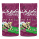 Dr. John Hypoallergenes Enten- und Lachs-Hundefutterverpackung, mit einer Illustration eines laufenden Hundes, mit Details zu Protein (24%) und Fett (10,5%).