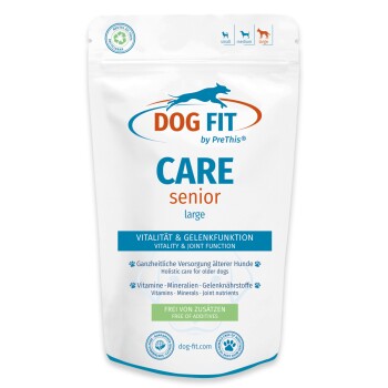 DOG FIT Care Senior große Hundefuttertüte — „Vitalität & Gelenkfunktion“, „Ohne Zusatzstoffe“, dog-fit.com