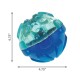 Blue and transparent interactive pet toy ball, measuring 4.75 inches in diameter, designed for engaging pets.