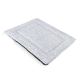 Gray pet mat with a soft, plush texture, featuring a rectangular design and a black underside.