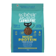 Blue and teal bag of Schesir Born Carnivore high protein cat food with herring and salmon, 1.25 kg, grain free, 43% protein.