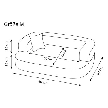 Beiges Haustierbett mit gepolstertem Design und einem kleinen Kissen, auf einem hellen Holzboden platziert.
