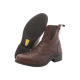 Braune Lederreitstiefel mit Reißverschluss und Schnürung, mit einer strukturierten Gummisohle.