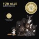 Bild verschiedener Hunderassen vor einem schwarzen Hintergrund, mit dem Text "FÜR ALLE HUNDERASSEN" und "Geeignet für alle Fell- und Hauttypen".