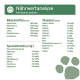 Nährwertanalyse-Diagramm für Haustierfutter, das Mineralien, Vitamine und Spurenelemente mit spezifischen Messungen in mg/kg und µg/kg auflistet.