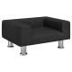 Schwarzes modernes Haustiersofa mit erhöhten silbernen Metallbeinen, entworfen für kleine bis mittelgroße Haustiere.