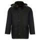 Schwarze wasserdichte Hundespazierjacke mit kariertem Kapuzenfutter und vorderen Taschen, entworfen für Tierhalter.