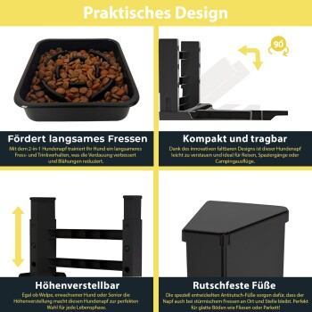 erhöhter Hundenapf Anti Schling Spritzschutz schwarz