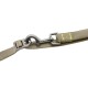 Beige Nylon-Hundeleine mit Edelstahlschnapphaken mit 'HUNTER'-Gravur und gelben Verstärkungsnähten.