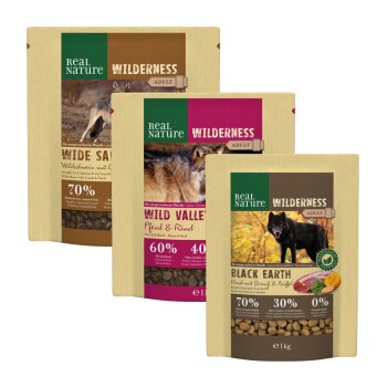 REAL NATURE WILDERNESS Adult Probierpaket 3x1kg Paket 4, Wild Valley Pferd & Rind