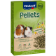 Emballage de Vitakraft Pellets présentant deux cochons d'Inde, avec un texte mettant en avant une nourriture à base de plantes, des soins dentaires, des vitamines, des fibres élevées et sans sucre ajouté.