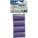 Lila Hundekotbeutel in einer Packung mit 80, mit einer verspielten Hundillustration und Lavendelblumen auf der Verpackung.