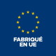Fond bleu avec cercle jaune de 12 étoiles de l'UE et texte blanc « FABRIQUÉ EN UE » (Fabriqué dans l'UE)