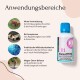Flasche "Gastro Liquid" für Haustiere, mit Text, der die Verwendung zur Unterstützung der Verdauung, Linderung von Symptomen und Verbesserung der Darmgesundheit beschreibt.