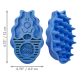 Blaue KONG Zoom Groom Gummibürste für Haustiere, vorderer Teil hundeförmig mit 'KONG' und 'Zoom Groom' Schriftzug; stachelige Rückseite; Maße sichtbar.