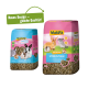 Dwa worki 8 kg MultiFit z trocinami dla małych zwierząt, niebieski i różowy, z obrazkami królików i świnek morskich. Tekst: "Neues Design – gleiche Qualität!"