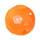 Bright orange rubber dog ball with hexagonal cutouts, featuring the logo "Dogs Creek Outdoor Gear."