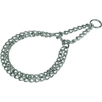 chrome-plated steel chain collar Metal dog training collar with a chain design, featuring a loop for attachment.