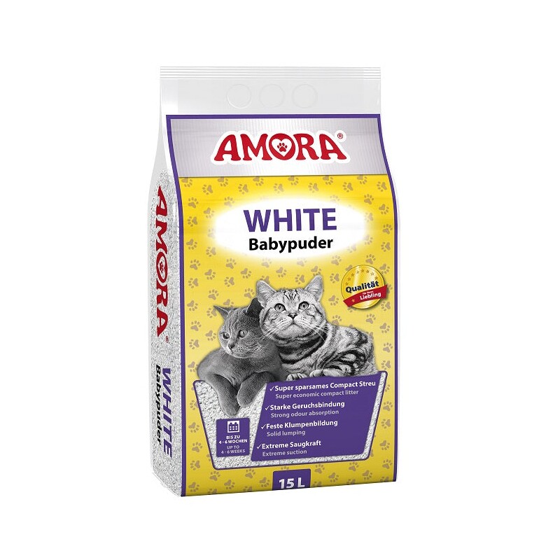 Amora White Katzenstreu m. Babypuderduft 15 Liter
