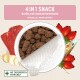 4-in-1 Haustiersnack: braune Kroketten mit frischem Fleisch, Ingwer und Beeren. Text lautet "Natural All-Round Support" und "Mit Tierexperten Entwickelt."