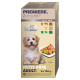 Eine Packung "Premiere. Ich liebe meinen Hund" Hundefutter, beschriftet "Petit Pâté Adult," mit 6 x 150g Portionen, getreidefrei, mit Huhn und Gemüse.