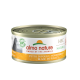 Almo Nature cat food can, labeled "HFC Natural," featuring chicken breast in multiple languages, with a "100% to Nature" logo.