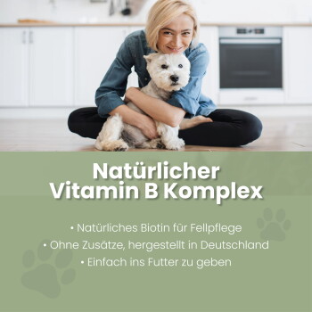 Verpackte Bierhefe für Hunde und Pferde, beschriftet mit "REINE BIERHEFE AUS WESTFALEN", fördert glänzendes Fell und Hautgesundheit.