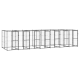 Ein langer, modularer Haustierkäfig aus schwarzem Metalldraht, mit mehreren Abschnitten und Türen für einfachen Zugang.